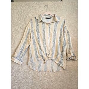 MINKPINK Women's Striped Collared Button-Up Blouse Long Sleeve Viscose S
